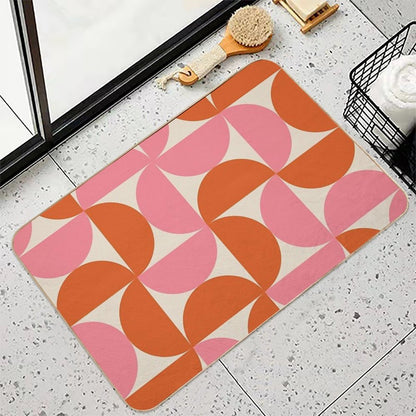 Minimalist Geometric  Mid Century Modern Abstract Half Circles Pattern in Pink And Orange Durable Bath Mat