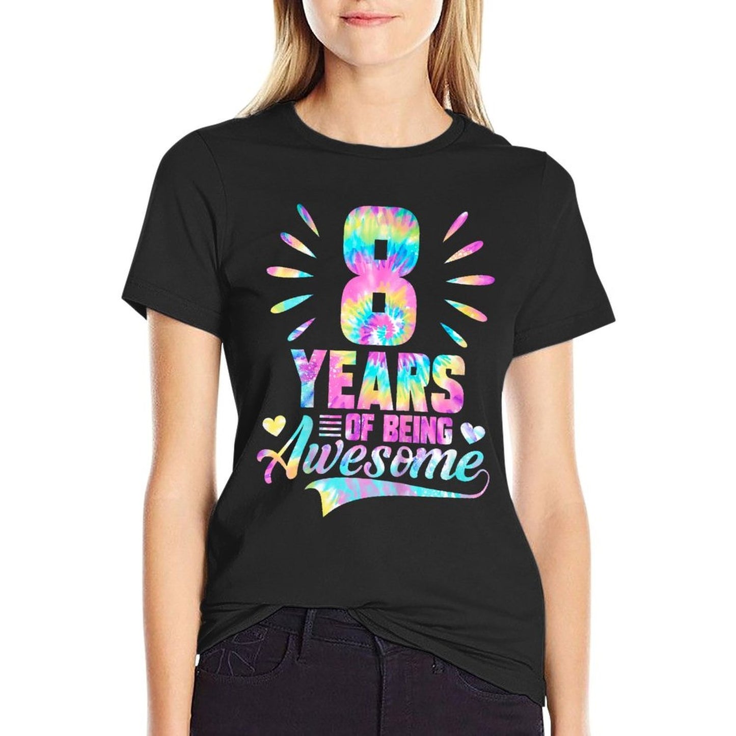 8th Birthday Gift Idea Tie-Dye 8 Year Of Being Awesome  Vintage-inspired T-Shirt