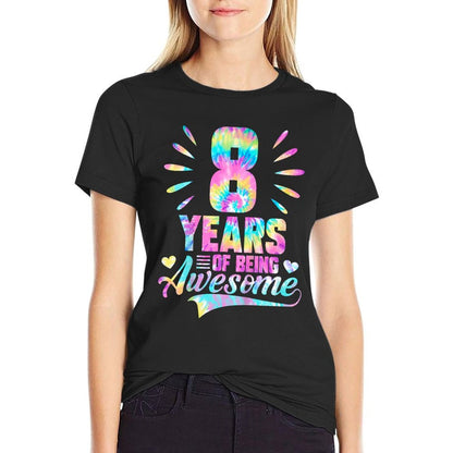 8th Birthday Gift Idea Tie-Dye 8 Year Of Being Awesome  Vintage-inspired T-Shirt