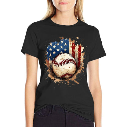 Patriotic Baseball 4th Of July Men USA American Flag Boys  Stretchy T-Shirt