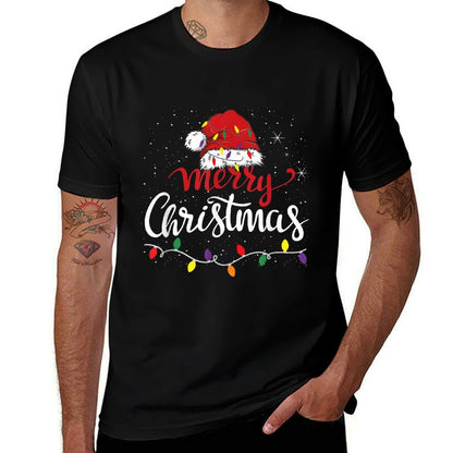 Merry Christmas Lights Red Santa Hat Xmas Family  Durable T-Shirt
