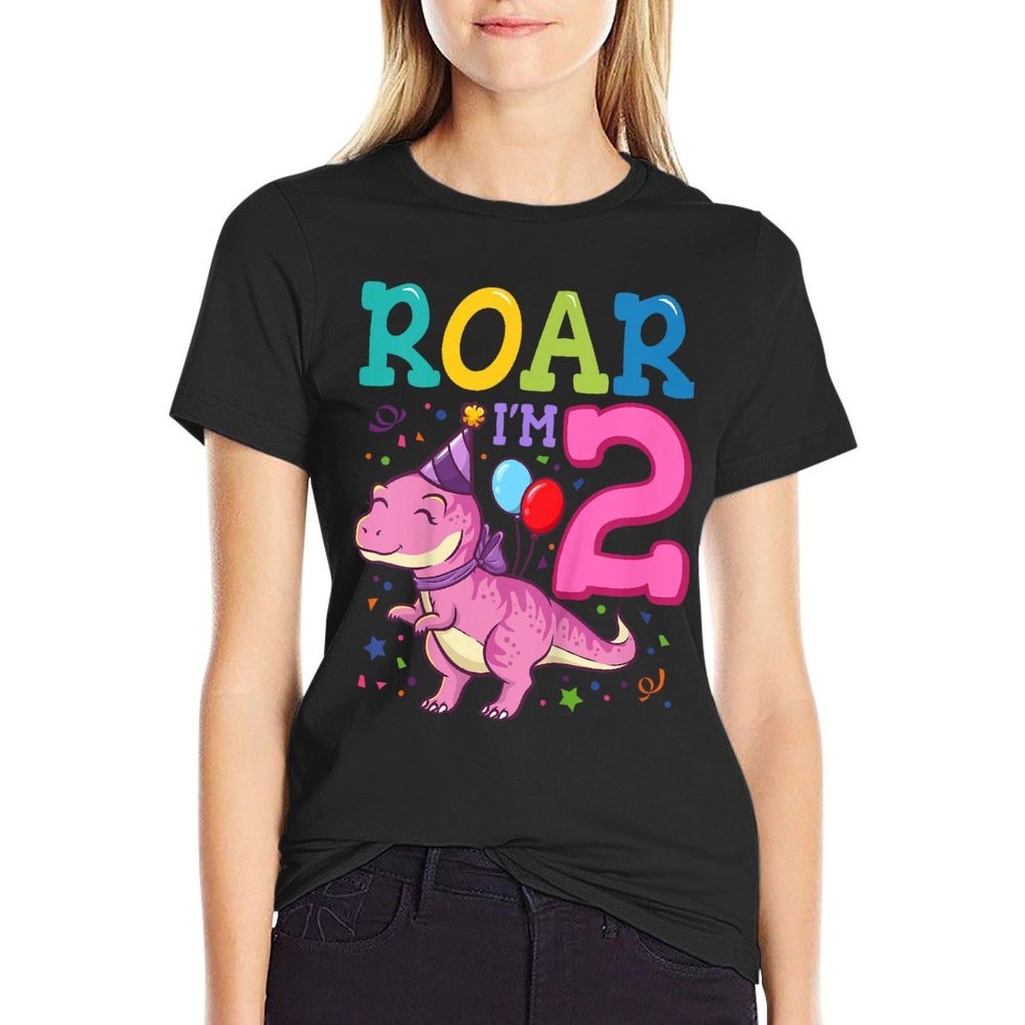 Kids Roar Im 2 Year Old Dinosaur Girl 2nd Birthday Party  Classic T-Shirt