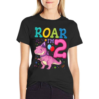 Kids Roar Im 2 Year Old Dinosaur Girl 2nd Birthday Party  Classic T-Shirt