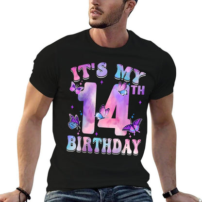 It's My 14th Birthday Butterfly Theme 14 Year Old Party Girl  Quick-drying T-Shirt