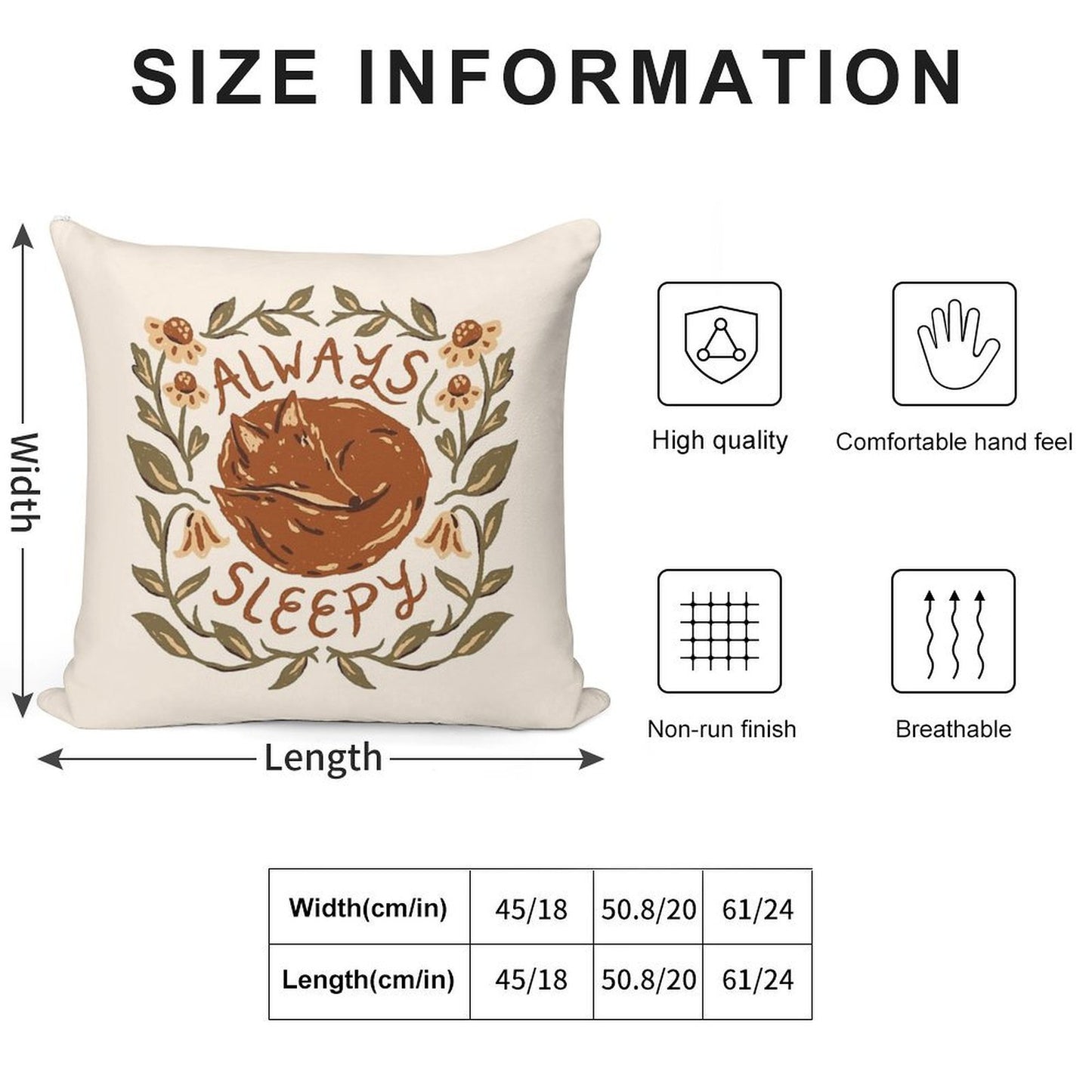 Always Sleepy Fox Soft Shrink-Resistant Throw Pillow