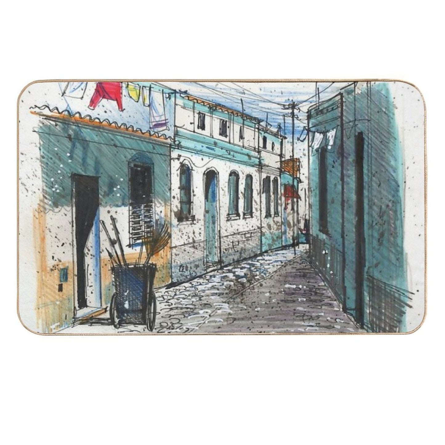 Framed Print Artwork Showing Village Sidestreet, Ferragudo, Portugal  Eco-Friendly Bath Mat