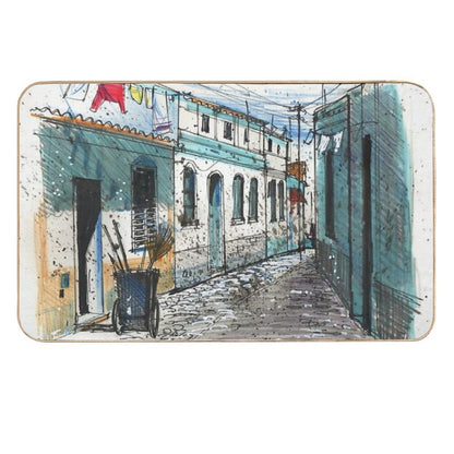 Framed Print Artwork Showing Village Sidestreet, Ferragudo, Portugal  Eco-Friendly Bath Mat