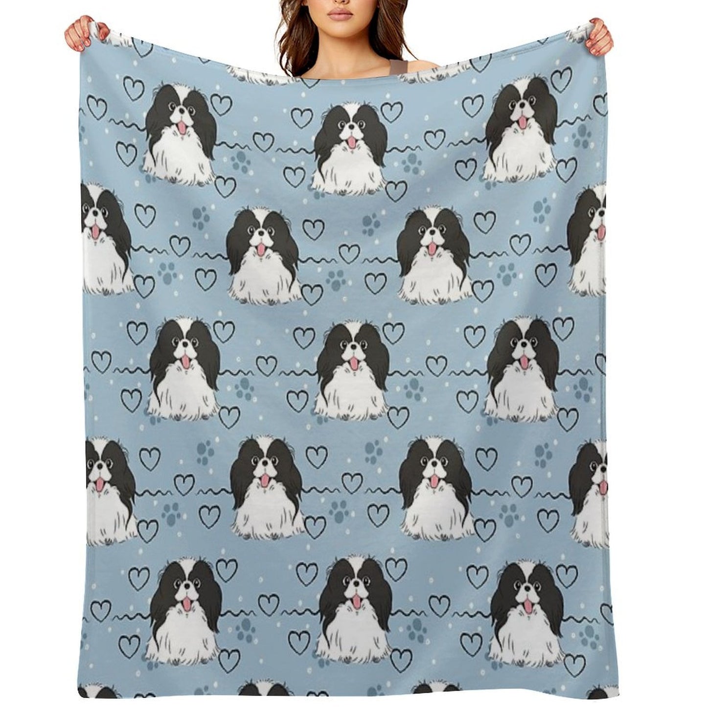 LOVE Black And White Japanese Chin Wrinkle-free Throw Blanket