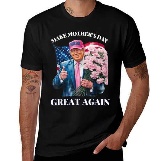 Funny Trump Make Mother&#39;s Day Great Again Flower USA  Ribbed Collar T-Shirt