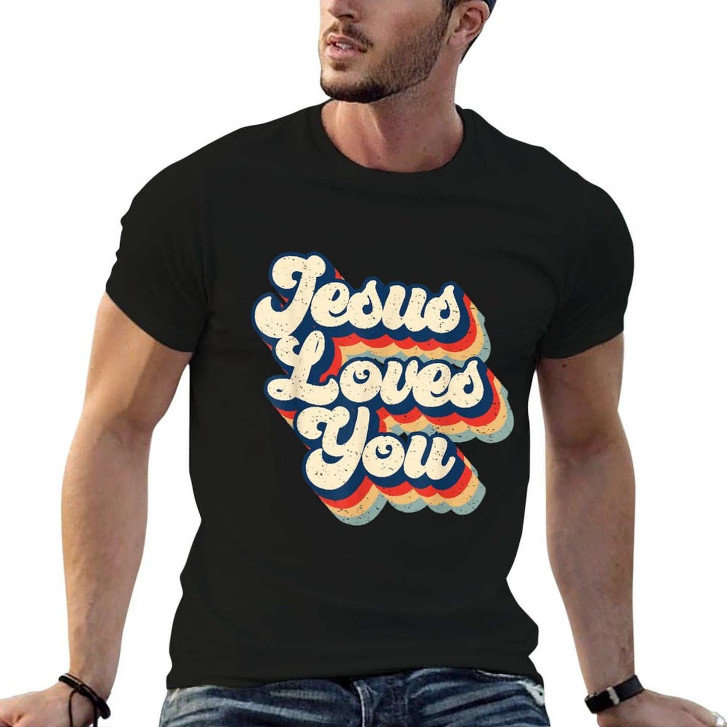 Jesus Loves Retro Vintage Christian Faith Hippie Mens Womens  Classic T-Shirt
