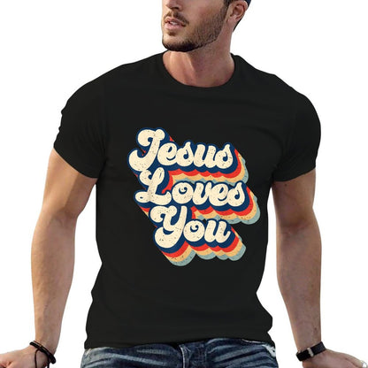 Jesus Loves Retro Vintage Christian Faith Hippie Mens Womens  Classic T-Shirt