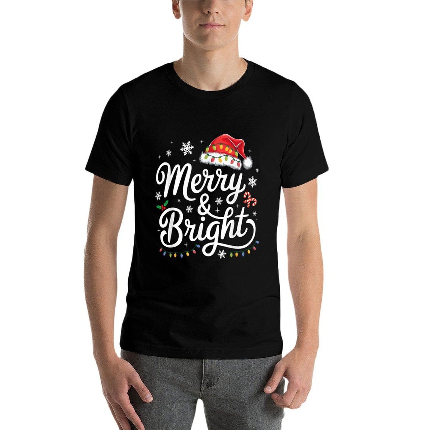 Merry And Bright Christmas Lights Xmas for Men Women Kids  Oversized Silhouette T-Shirt
