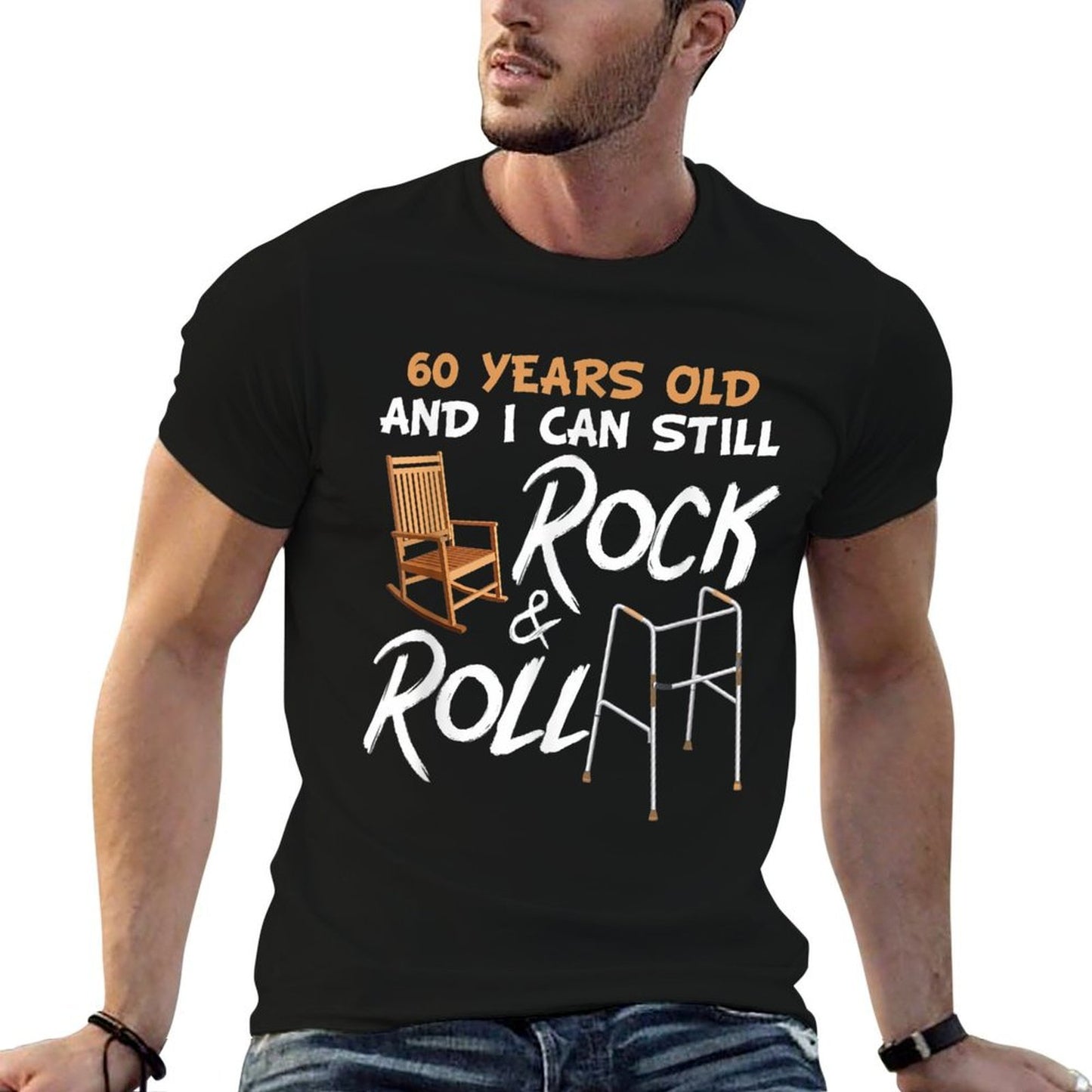 Rocking Chair Walking Aid Pun Rock Music Lover 60th Birthday  Heathered Texture T-Shirt