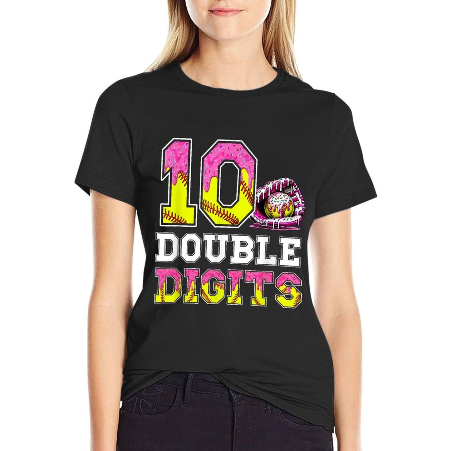 10 Double Digits 10th Birthday Girl Softball 10 Year Old  Polyester Blend T-Shirt