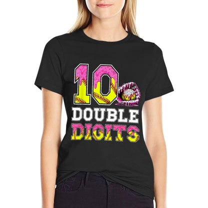 10 Double Digits 10th Birthday Girl Softball 10 Year Old  Polyester Blend T-Shirt