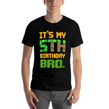 Kids It's My 5th Birthday Bro Year Old Gamer Pixel Number  Relaxed-fit T-Shirt