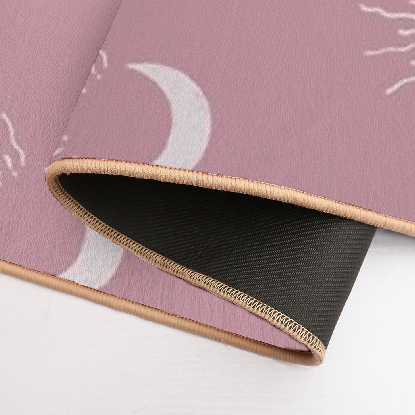 Cute Sun And Moon Design Boho Aesthetic In Muted Colors Deep Pink  Repositionable Bath Mat