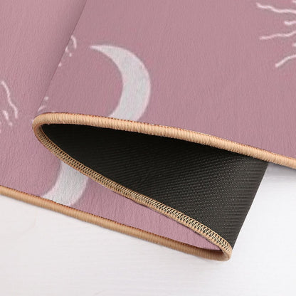 Cute Sun And Moon Design Boho Aesthetic In Muted Colors Deep Pink  Repositionable Bath Mat