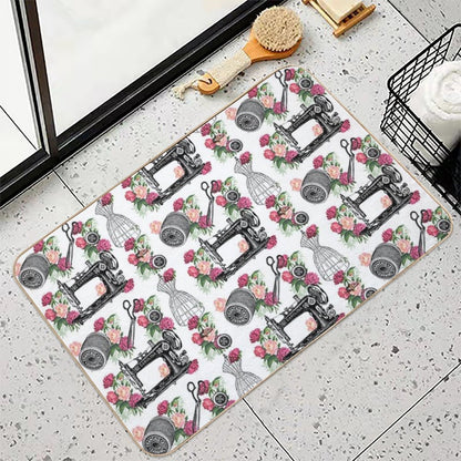 Vintage Sewing Pink Roses  Rapid-Drying Bath Mat