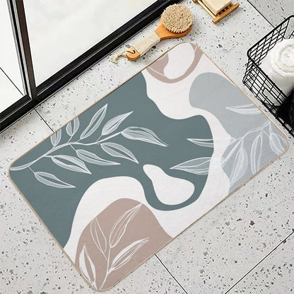 Abstract - Aqua And Beige Shapes, Lines And Leaves  Anti-Trip Bath Mat