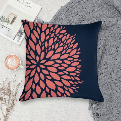 Navy Blue And Coral Flower Design Soft High-Density Material Throw Pillow