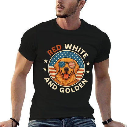 Red White And Golden Retriever Patriotic American Dog  Slim-fit Cut T-Shirt