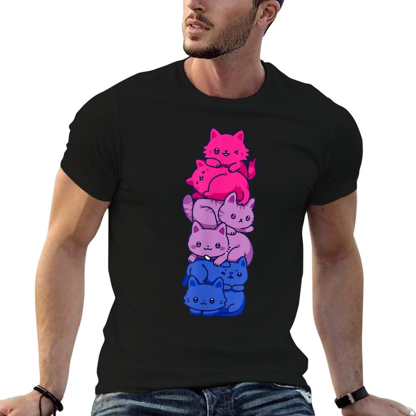 Bi Pride Cat LGBT Bisexual Cute Kawaii Cats Pile Gift  Quick-drying T-Shirt