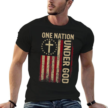 One Nation Under God 4th Of July Patriotic Christian Cotton T-Shirt