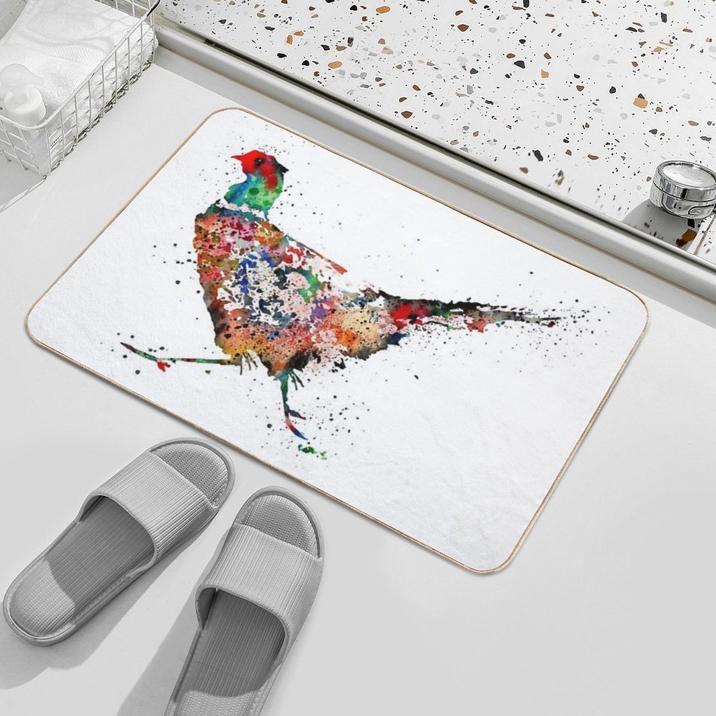 Pheasant, Watercolor Pheasant  Odorless Bath Mat