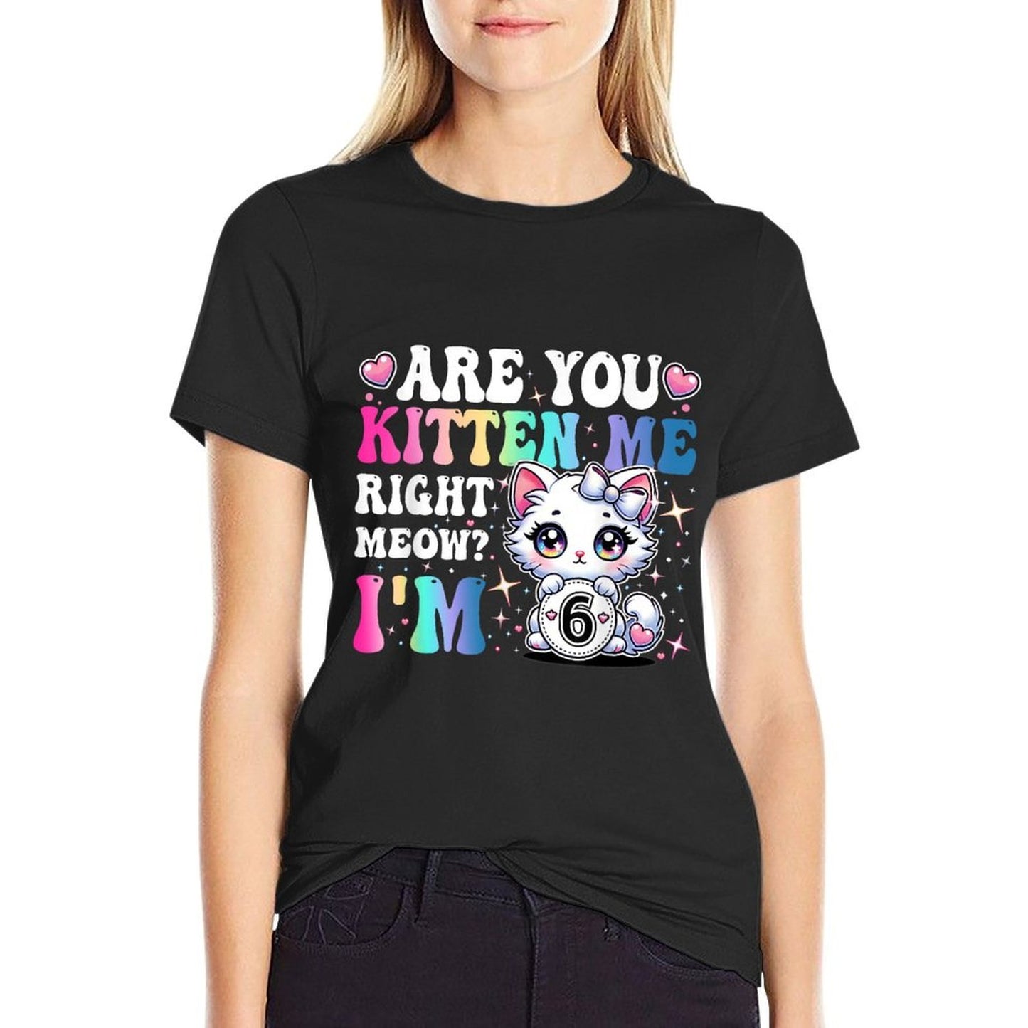 Are You Kitten Me Right Meow Anime 6th Birthday Cat Kitten  Lightweight T-Shirt