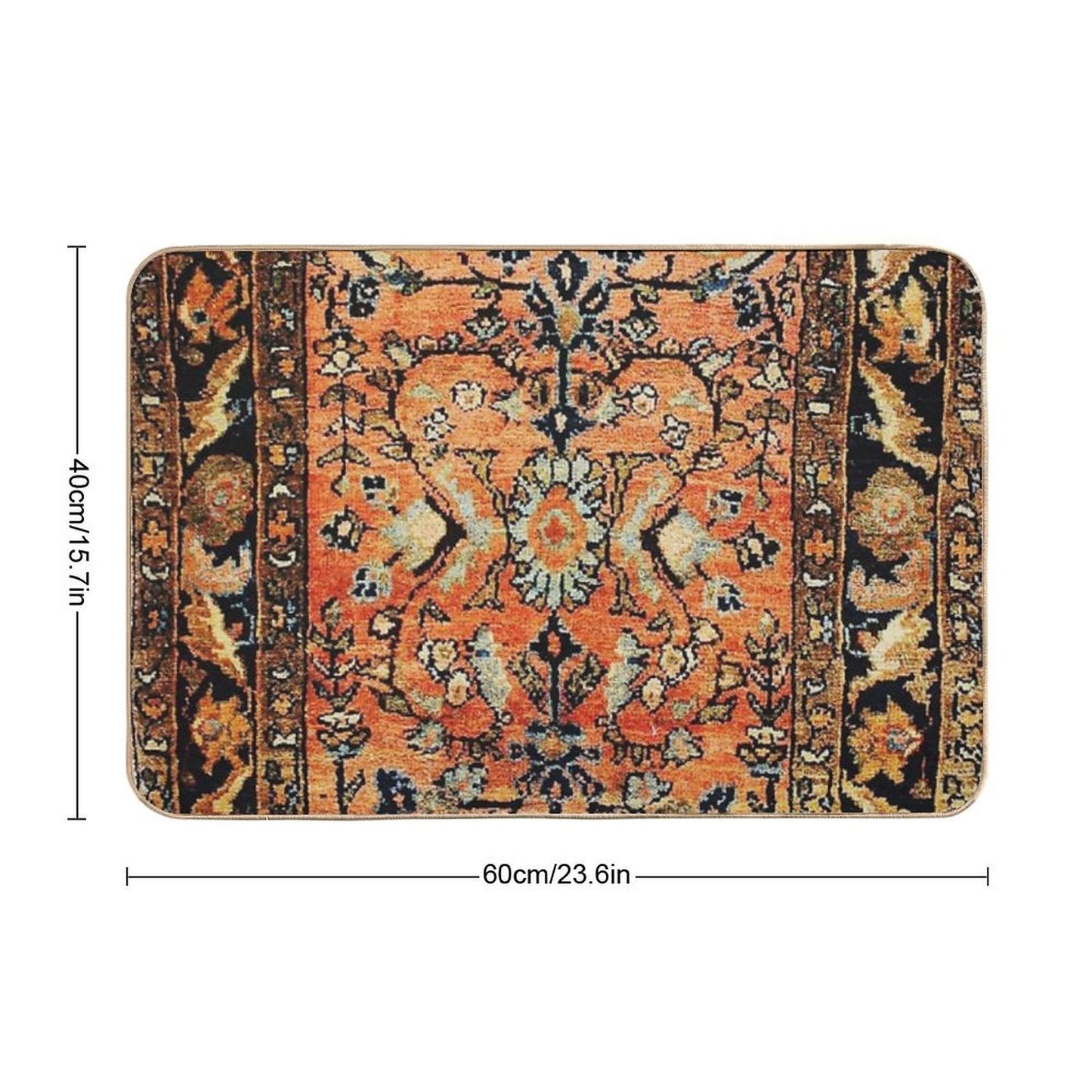 Tabriz Rug Print With Burnt Orange Field Print  Easy To Clean Bath Mat