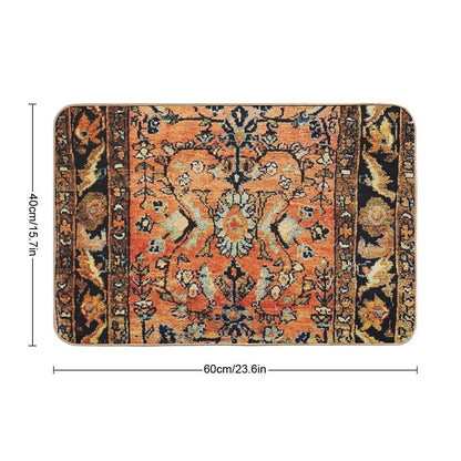Tabriz Rug Print With Burnt Orange Field Print  Easy To Clean Bath Mat