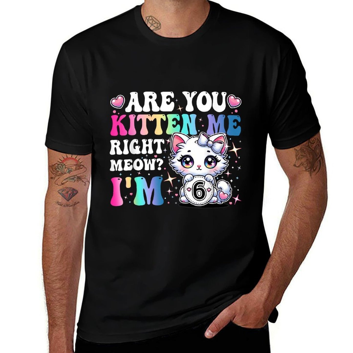 Are You Kitten Me Right Meow Anime 6th Birthday Cat Kitten  Lightweight T-Shirt