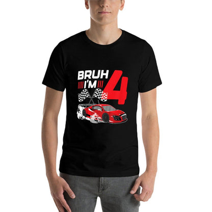 Kids Bruh I'm 4 Birthday Boys Race Car 4 Year 4th Birthday Racing  Relaxed-fit T-Shirt