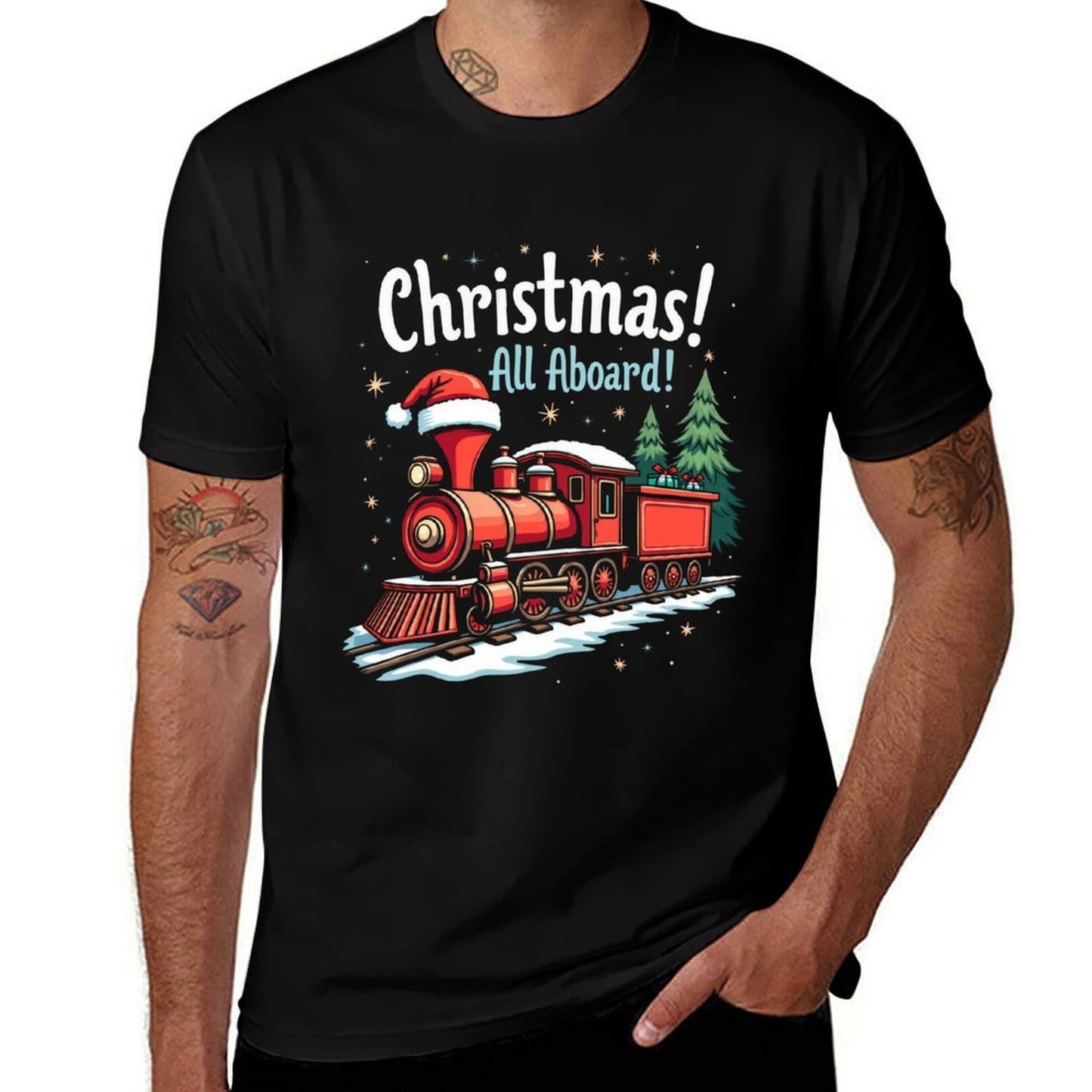 All Aboard The Christmas Train - Festive Christmas  Wrinkle-resistant T-Shirt