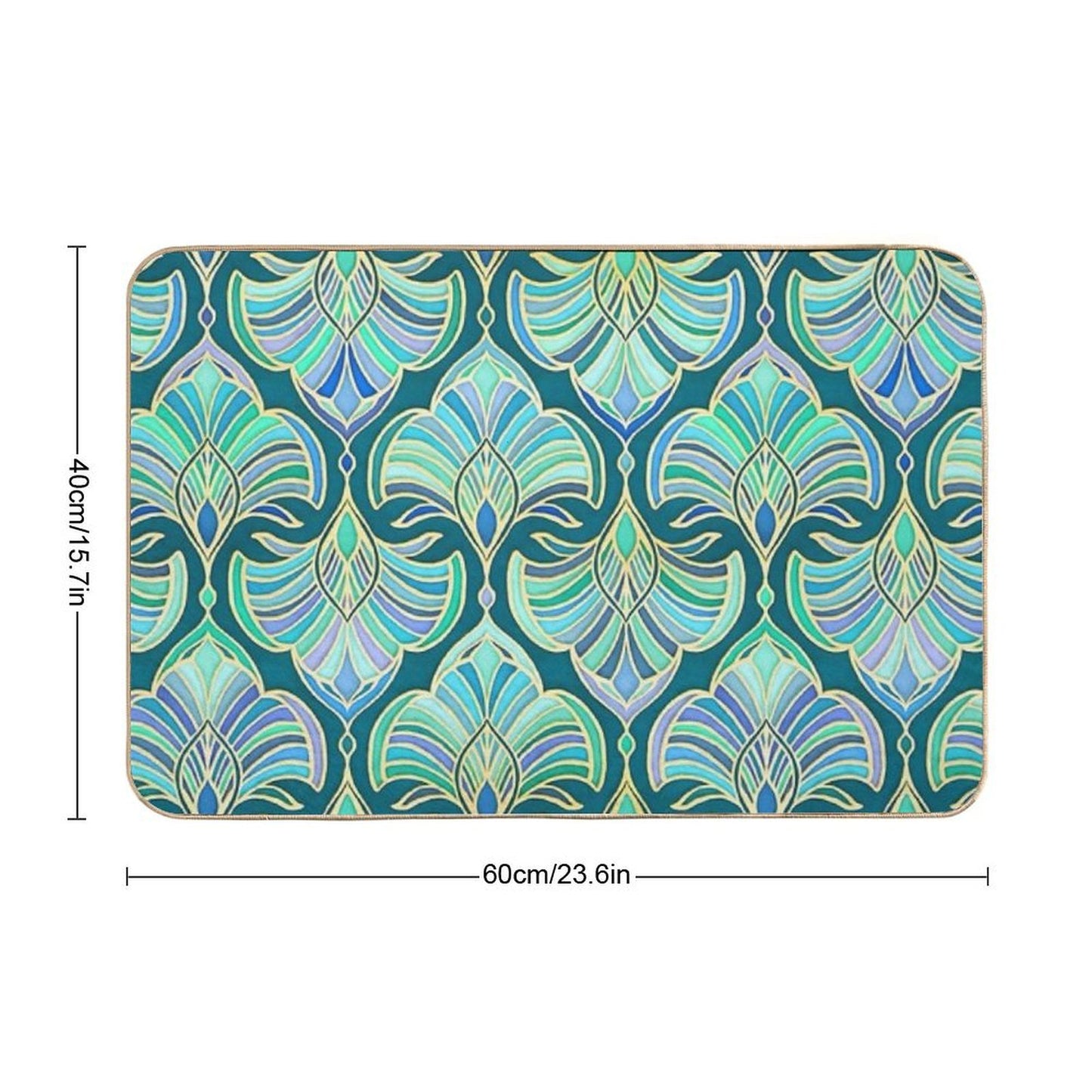 Dark Teal, Emerald And Blue Art Deco Fans  High-Traffic Bath Mat