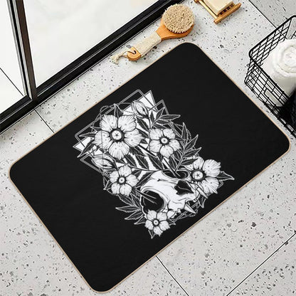 Cat Skull And Pretty Flowers  Pet-Safe Bath Mat