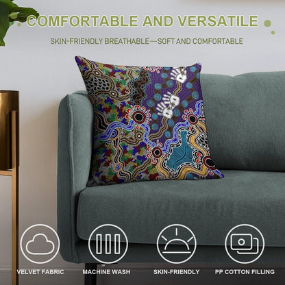 Authentic Aboriginal Art - Discovering Your Dreams Soft Durable Construction Throw Pillow