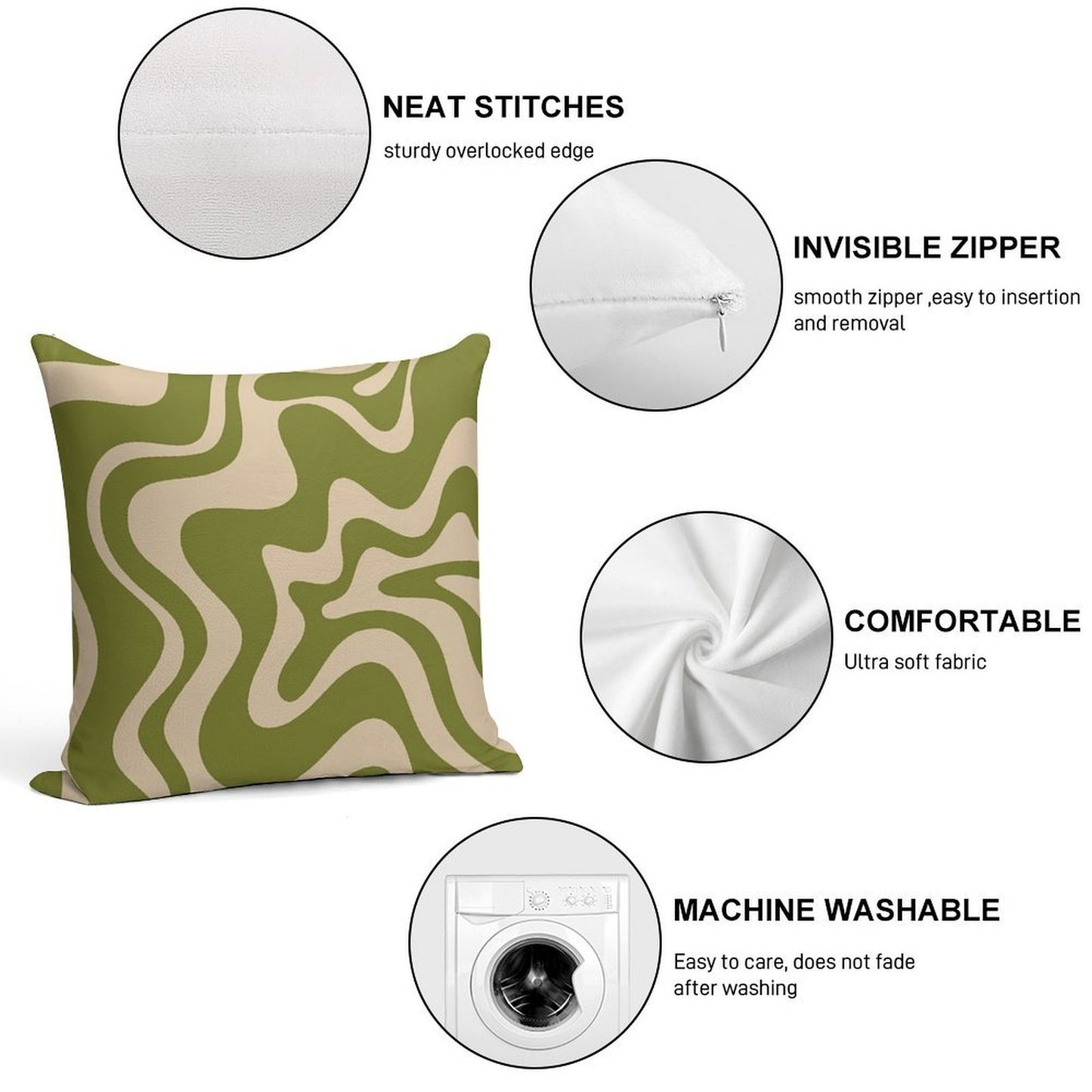 Retro Liquid Swirl Abstract Pattern in Mid Mod Beige And Olive Green Soft Home Decor Throw Pillow