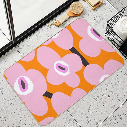 Iconic Retro Scandinavian Flowers in Baby Pink And Amber Orange  Stain-Proof Bath Mat