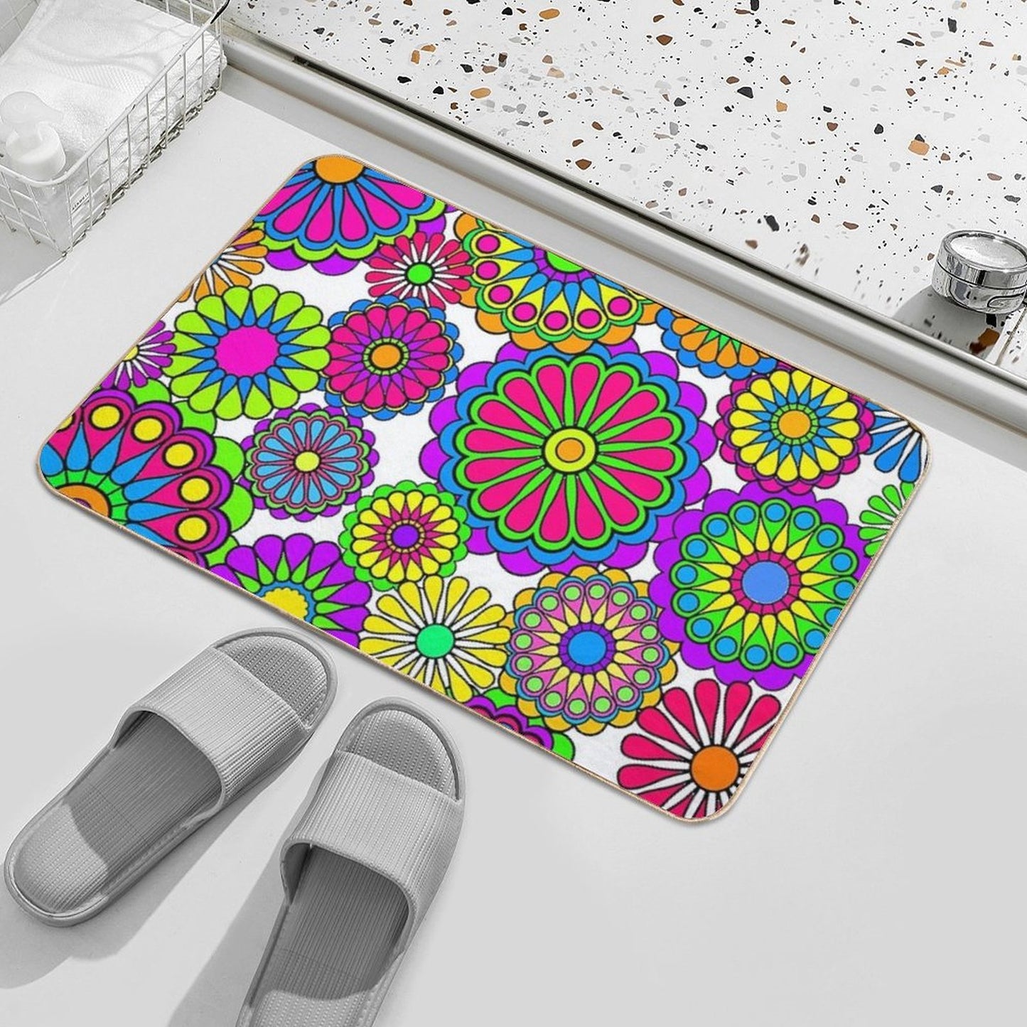 Happy Hippy Flowers  Fade-Resistant Bath Mat