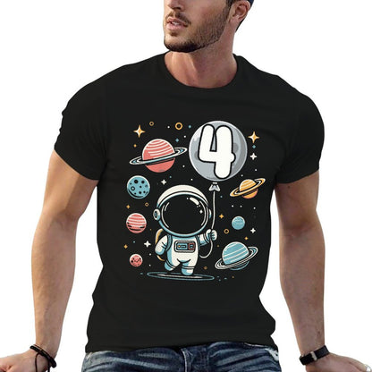 Kids 4th Birthday Astronaut Space Planet 4 Years Old  Heathered Texture T-Shirt