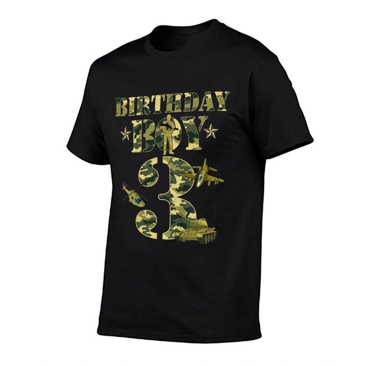 Kids 3rd Birthday Military Themed Camo Boys3 Yrs Old Soldier Camo  Heathered Texture T-Shirt