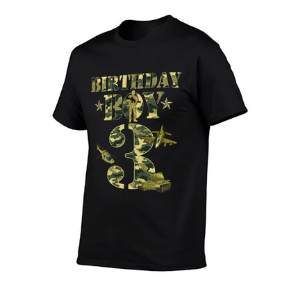 Kids 3rd Birthday Military Themed Camo Boys3 Yrs Old Soldier Camo  Heathered Texture T-Shirt