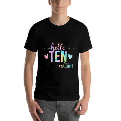 Hello Ten Est 2015 10 Years Old 10th Birthday Boys Girls  Durable T-Shirt