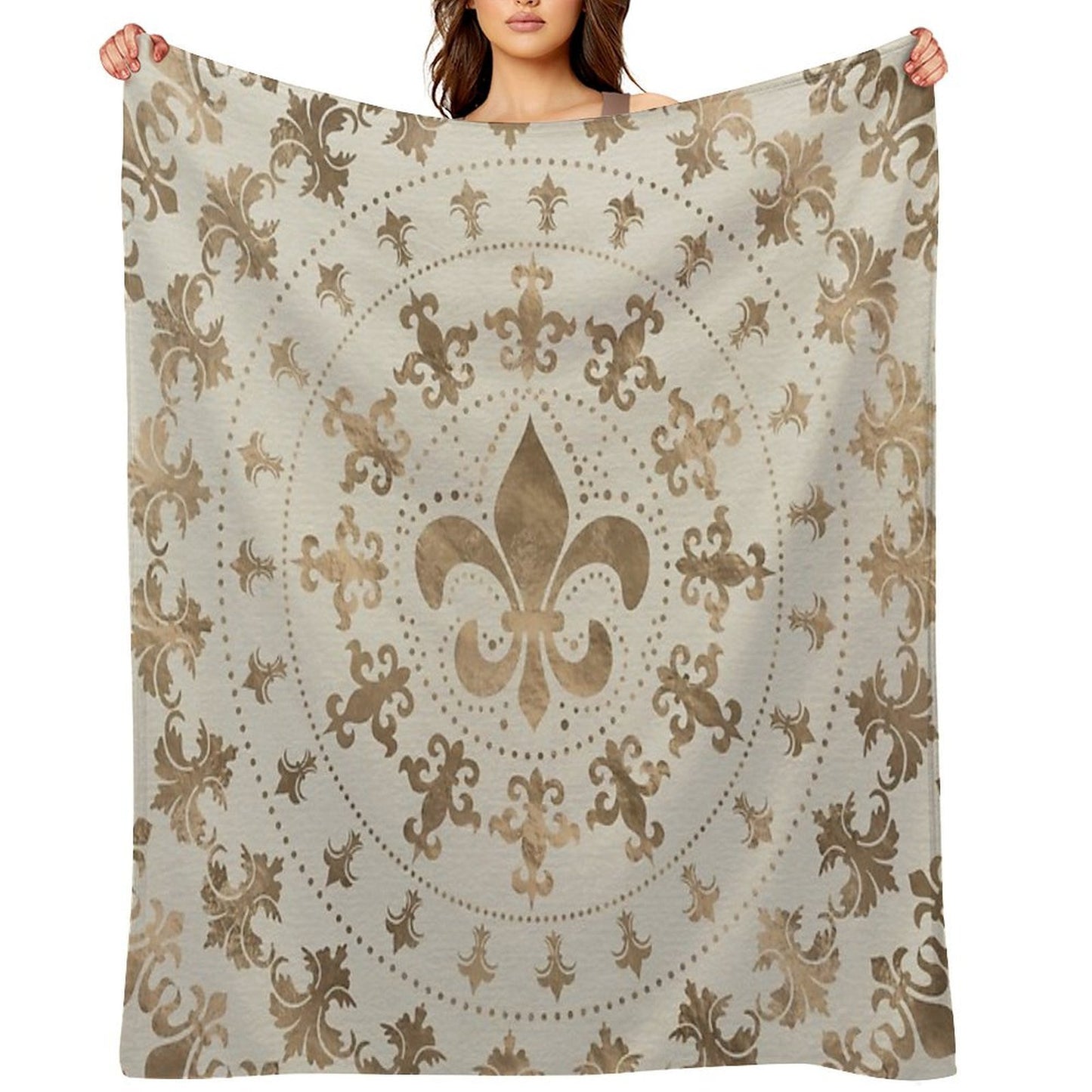 Fleur-de-lis Ornament Pastel Gold Sustainable Throw Blanket
