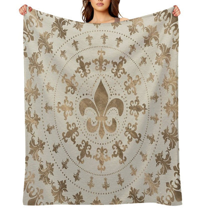 Fleur-de-lis Ornament Pastel Gold Sustainable Throw Blanket