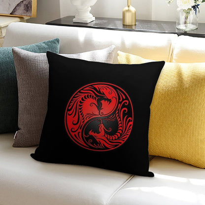 Yin Yang Dragons Red And Black Soft Gift Ready Throw Pillow