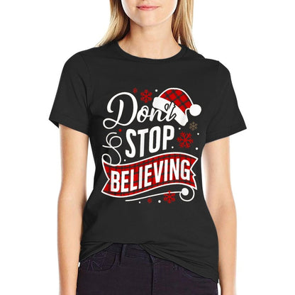 Santa Claus Dont Stop Believing Christmas Letter Print, Unisex-Adults, Black, Small,, Comfortable T-Shirt