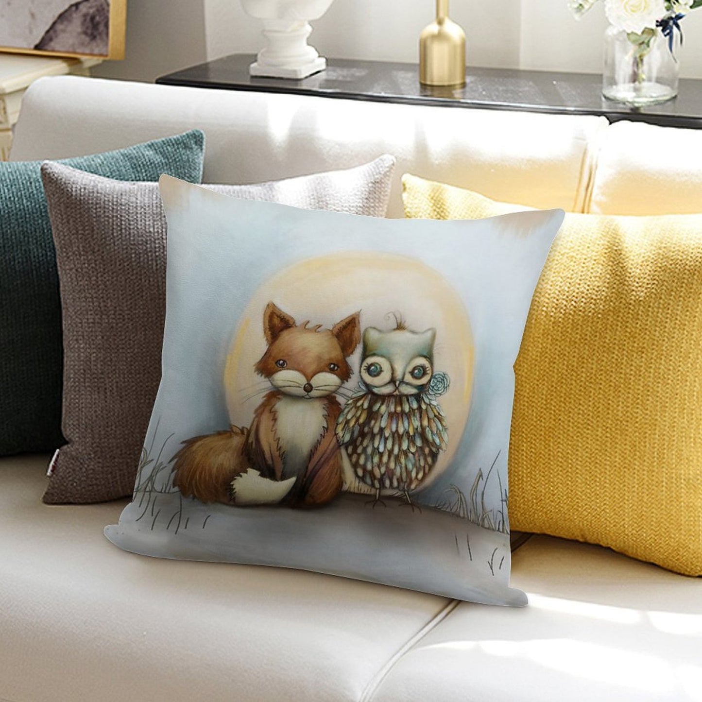 Fox And Owl Soft Durable Construction Throw Pillow